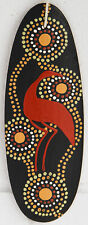 Australian Aboriginal Hand Painted Brolgas Vintage Wood Shield picture
