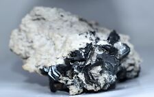 288 GM Extremely Rare Natural Black Hematite Crystals On Unusual White Minerals picture