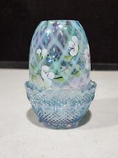 Handpainted Fenton Glass Signed Quilted Misty Blue Optic Fairy Light picture