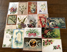 Pretty Lot of 15 Antique Greetings Postcards w. Lily of the Valley Flowers-h892 picture