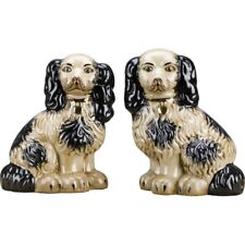 NEW STAFFORDSHIRE BLACK AND WHITE POTTERY SPANIELS DOGS FIGURINES FIGURES picture