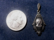 Art Deco Stunning Virgin Mary Medal, Sterling Silver, Marcasite picture