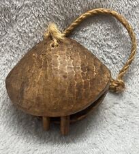 Vintage Wooden timber Cow Bell Hand Carved Primitive Folk Art Hanging Bell India picture