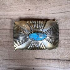 VTG Sterling Silver Turqouise Belt Buckle Stamped Signed 58 G Western Americana picture