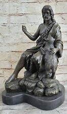 Original Signed Bronze Jesus w/ Lamb Sculpture Statue Christian Catholic Artwork picture