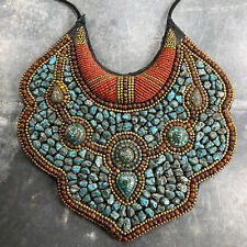 Necklace Pectoral Bib IN Turquoise And Coral, Tibet Early 20th picture