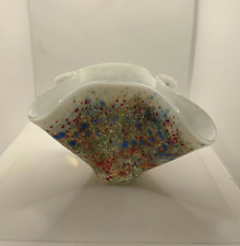Vase Bowl Handkerchief Splatter Vintage Cased Art Glass Retro Spot Multicolor picture
