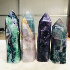 6.3LB 4PCS Natural Colorfully Fluorite Quartz Crystal Obelisk Wand Point Healing picture