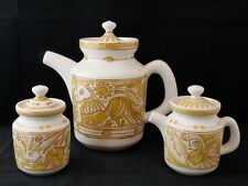 Vintage Felix Tissot Taxco Ceramic Yellow COFFEE POT SUGAR BOWL & CREAMER picture
