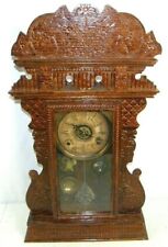  Antique W L Gilbert Clock Co. Gingerbread Mantel Clock w/ Alarm Songbirds  picture