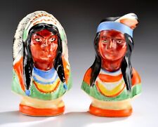 Native American Chief & Squaw Bust Figural Salt and Pepper Shaker Occupied Japan picture