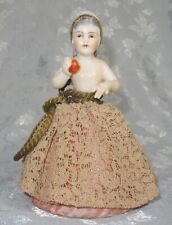 ANTIQUE HALF DOLL DRESSEL AND KISTER PIN CUSHIONS TEEPUPPE YOUNG GIRL WITH APPLE picture