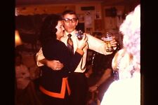 1970 MAN & WOMAN DANCING CHEERS WITH BEER GLASS 1970's Vintage 35mm Slide QTR31 picture