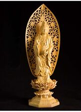 Chinese Handwork Carving Boxwood Guanyin Hold Bottle Figure Statue picture