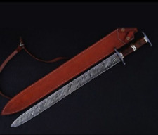 WILD BEAUTIFUL CUSTOM HANDMADE 30 INCHES LONG IN DAMASCUS STEEL HUNTING SWORD picture