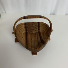 Apple Shaped Folding Collapsible Wooden Basket Fruit Bowl Trivet Décor Pre Owned picture