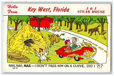 c1950s J & J Steak House Key West Florida FL Vintage Chicken Barn Comic Postcard picture