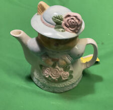 VTG 1990s Ceramic Cat  Teapot 5.5” - multicolored picture
