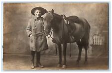 c1910's Boy And Pony Studio Portrait RPPC Photo Posted Antique Postcard picture