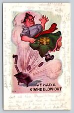 C1906 Grand Blow-Out Woman Flies with Stove Explosion ANTIQUE Postcard 1271 picture