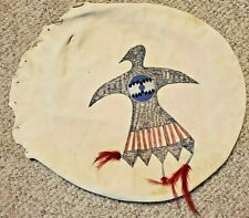 VTG Native American Plains Indian Ceremonial SHIELD COVER PAINTED LEATHER picture