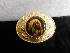 Vintage Gold Metal Native American Indian Chief Headdress Belt Buckle RARE picture