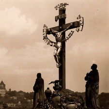 Vintage 1930s RPPC Prague Charles Bridge Calvary Jesus Christ On Cross Postcard picture