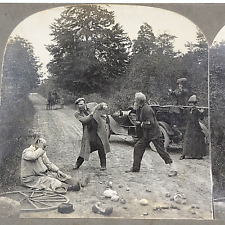 Vintage Keystone Stereo View Card CAR CRASH ROAD RAGE FIST FIGHT Honk Honk 12397 picture
