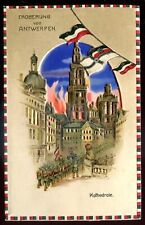 BELGIUM Antwerp Postcard 1916 HTL Hold to Light Cathedral WW1 German Siege Flags picture