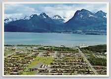 Valdez Alaska, Aerial View of the City Bay & Mountains, Vintage Postcard picture