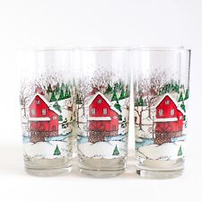 VINTAGE CURRIER AND IVES COLLECTOR SERIES WINTER SCENE TUMBLER GLASS SET OF 6 picture