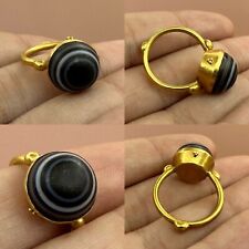 Stunning Rare Ancient Roman Solid 18k Gold Ring With Agate Talisman picture