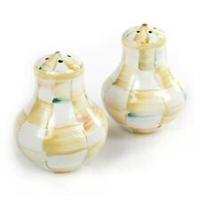Brand New Mackenzie Childs Parchment Check Enamel Salt & Pepper Shakers picture