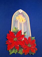 Vtg Christmas Cutout Poinsettia Candles Cardboard Rare *536 picture