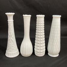 4 Vintage E.O. Brody Co. Milk Glass White Bud Vase 8.5 to 9in Assorted Patterns picture
