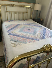Vintage Pink Blue Square Shabby Chic Cottagecore Floral Quilt Bedspread picture