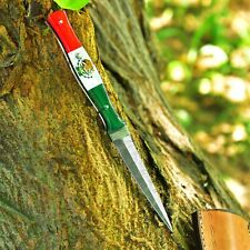 EDC DAMASCUS STEEL HUNTING SURVIVAL CAMPING SKINNING DAGGER KNIFE MEXICAN FLAG picture