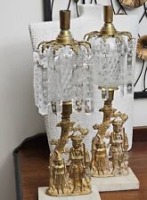 ANTQ. Bronze American Revolution Set Of 2 Marble Crystal Girandole Candle Holder picture