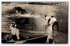 c1910's The Bass I Caught Exaggerated Fish Fishing Boat RPPC Photo Postcard picture