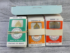RARE Vintage Box of Milwards Long/Stretched Eye Needles, 28 NEW UNOPENED Packs picture