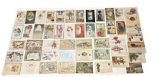 Antique Christmas Postcards Lot of 50 Germany Santa Holly Embossed Glitter Etc picture