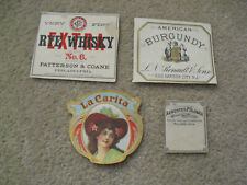 Lot of 4 Vintage c 1910 Product and Drug Labels Rye Wiskey Am Burgundy LA Carita picture