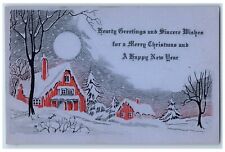 1929 Christmas Greetings House Pine Trees Winter Arts Crafts Vintage Postcard picture