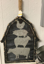 Farmhouse~Wall Plaque~Black Barn Shape w/Galvanized Rooster/Pig/Sheep/Cow~NEW~ picture