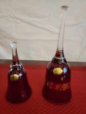 Two - Vintage Ruby Red & Clear Crystal Wineglass Bells. Bohemian Czeckoslovakia picture