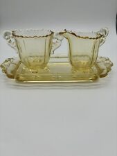 Vintage Cambridge Glass Martha Yellow Creamer, Sugar Bowl & Tray picture
