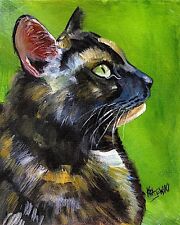 Tortie Cat Art Print Signed by Artist Ron Krajewski Painting 8x10    picture