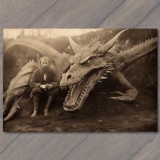 POSTCARD Mysterious Fire Dragon Wings Man Woods Strange Creepy Unusual  picture