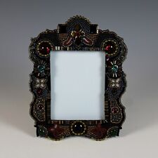Vintage Jeweled Beaded Reticulated Photo Picture Frame, Cabochons Signed picture