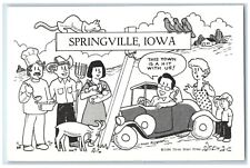 c1940 Comic Chef Farmer Signage Classic Car Springville Iowa IA Vintage Postcard picture